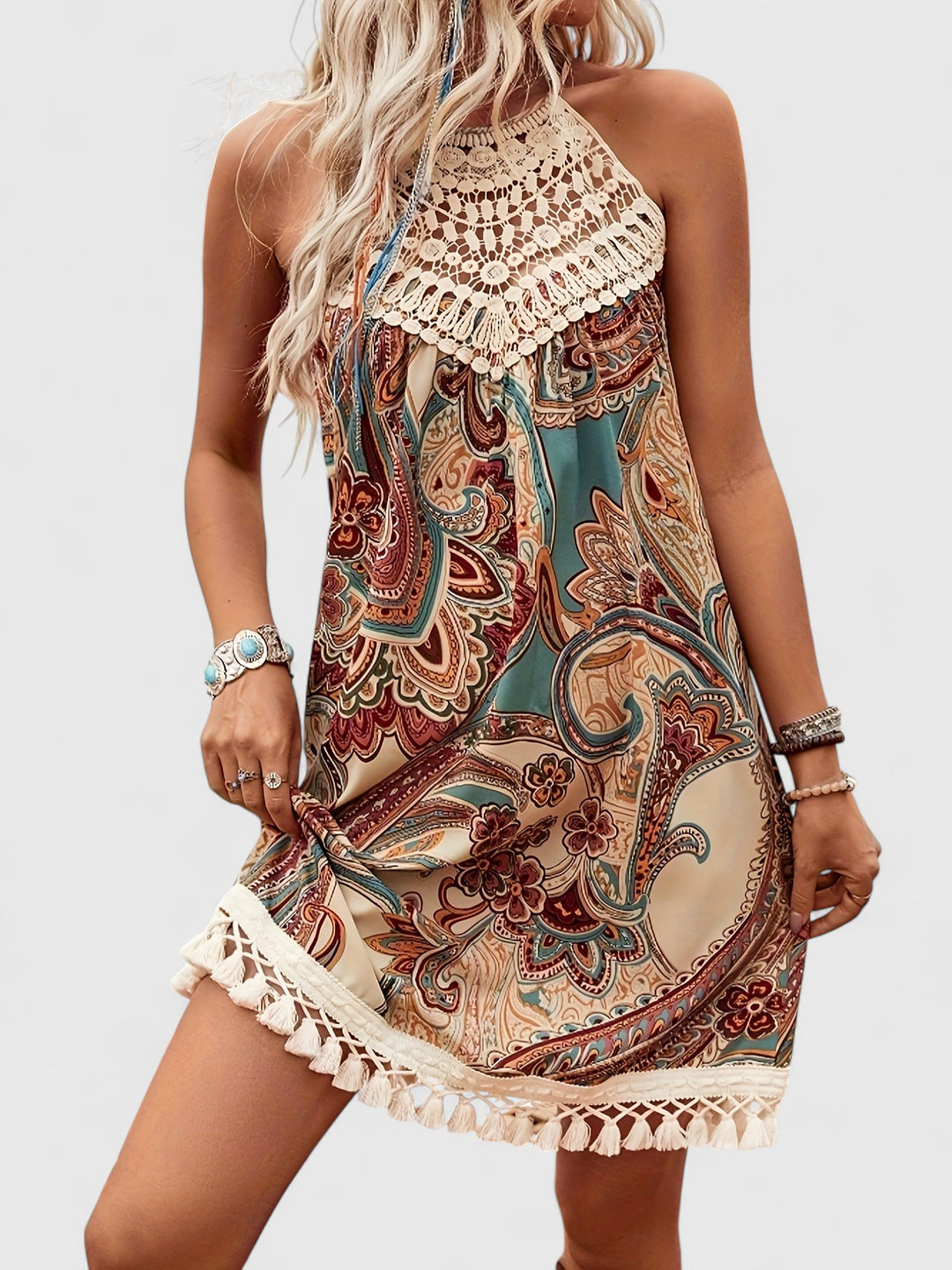 Graceful Special Paisley Print Spliced Dress