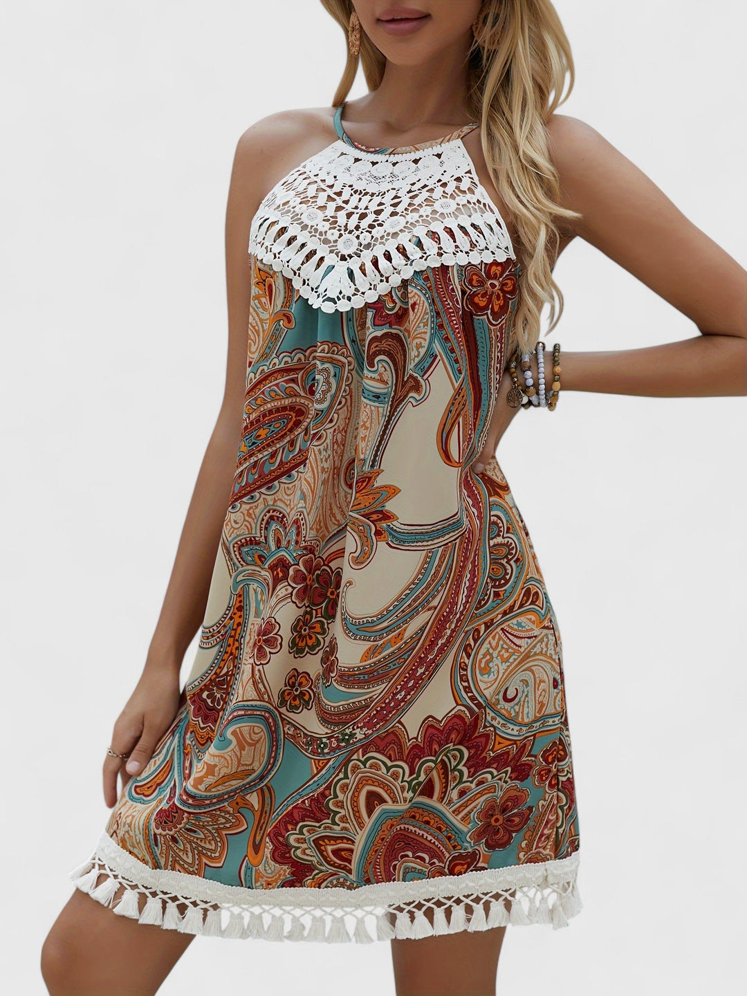 Graceful Special Paisley Print Spliced Dress
