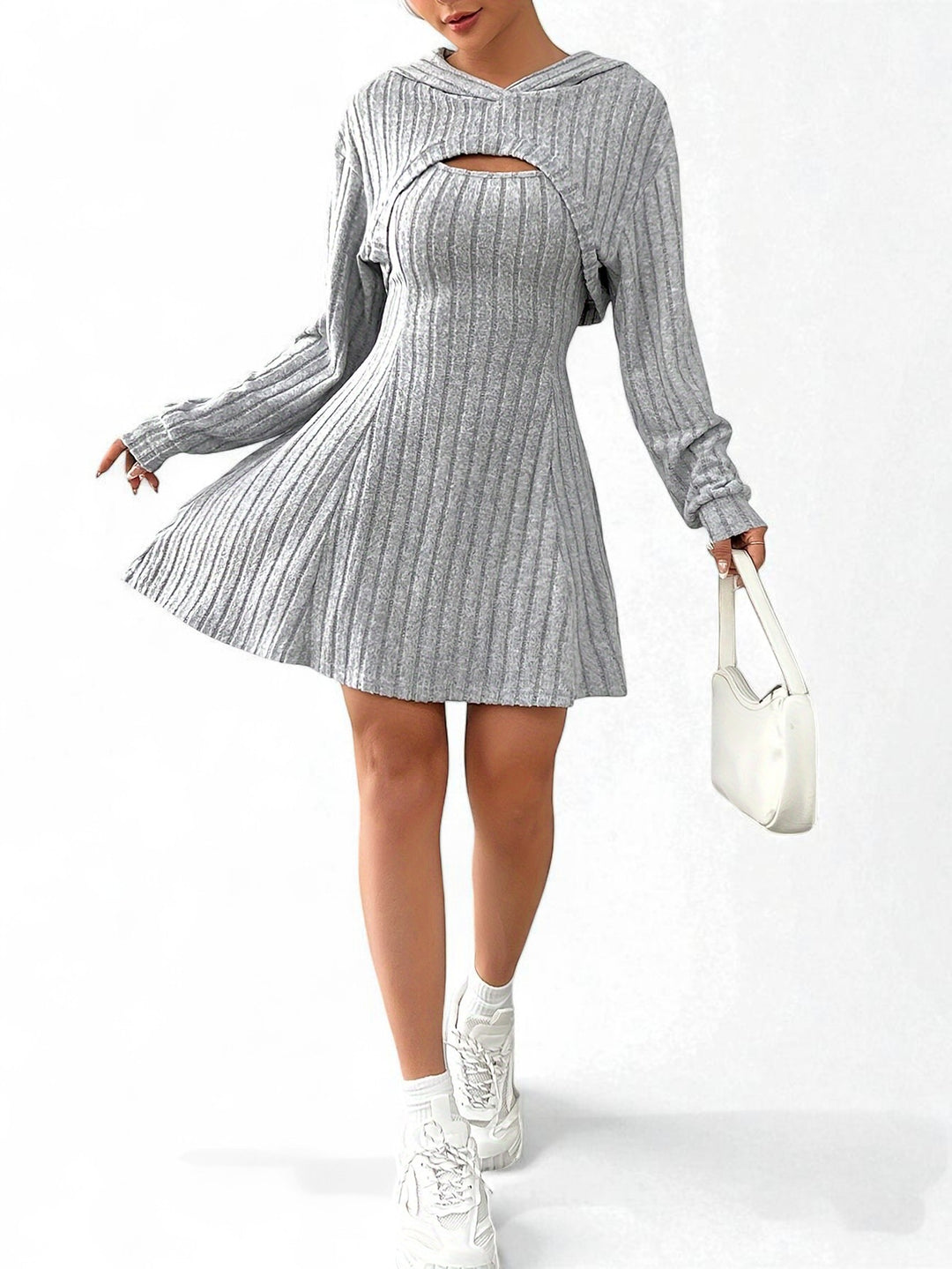 Paris Ribbed Hoodie Dress Set