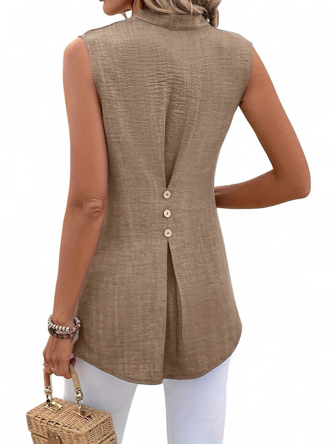 Cannes Sleeveless Beige Shirt