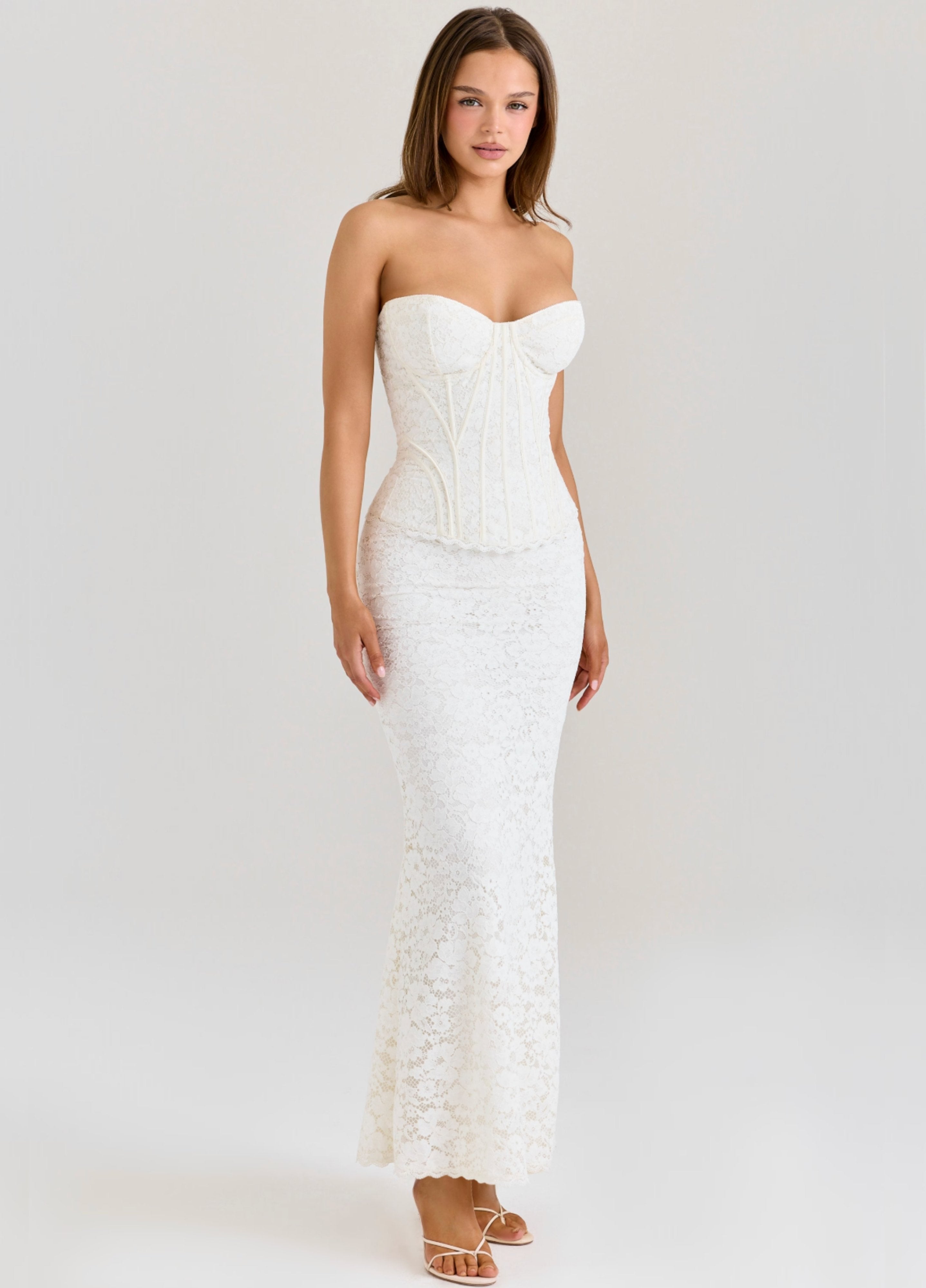 Alessia Lace Corset Maxi Dress - Ivory Eliora