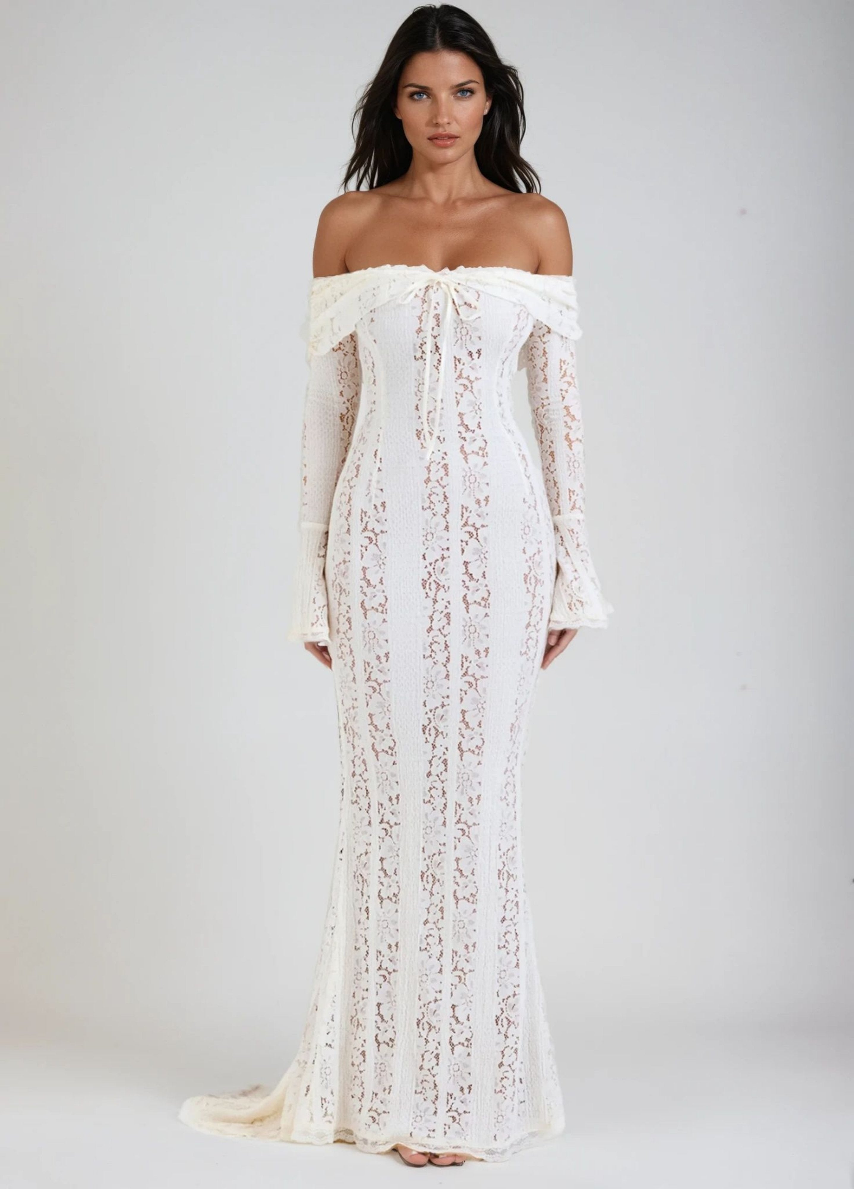 Clarisse Lace Maxi Dress - White Eliora