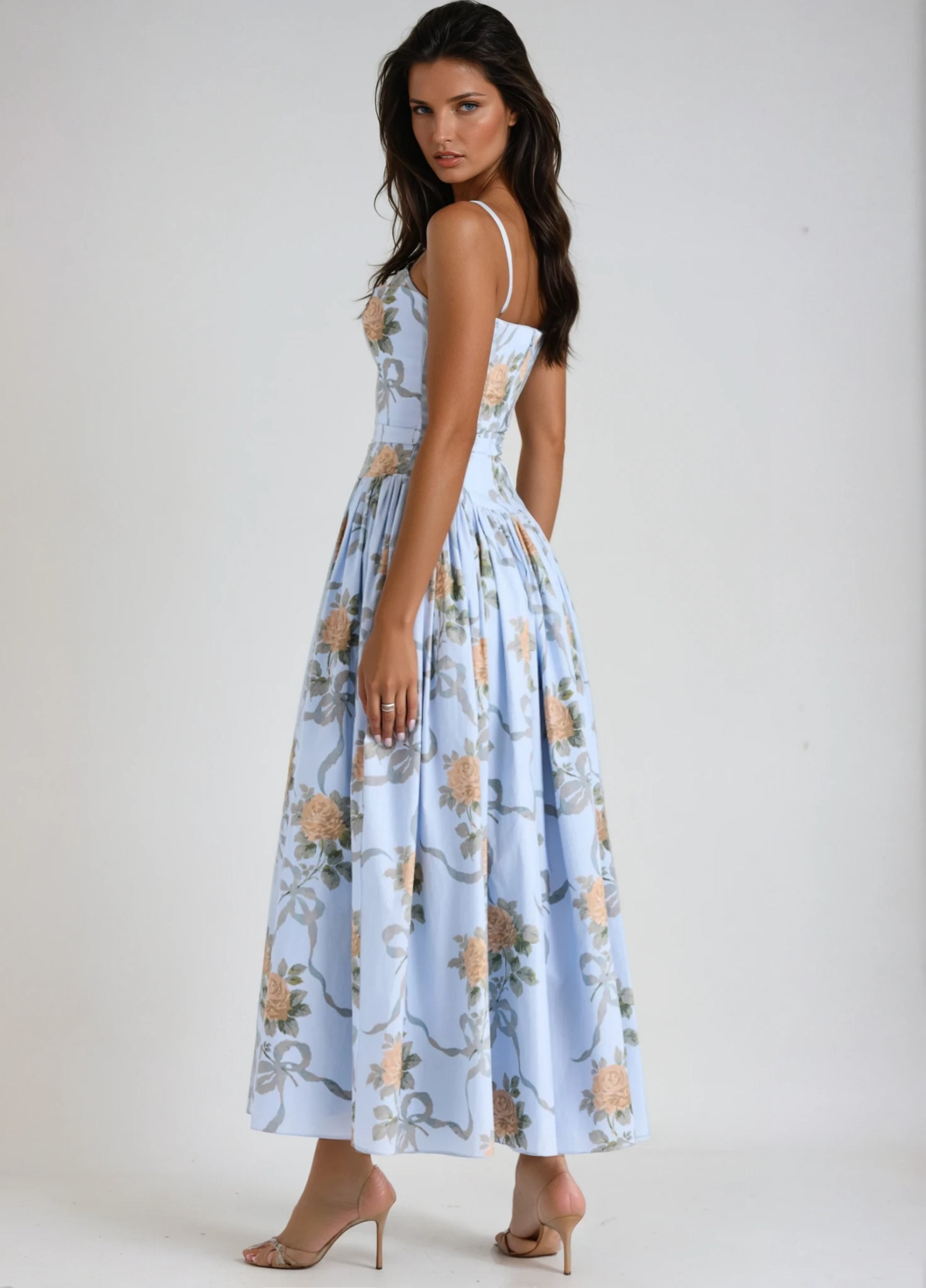 Seraphina Midi Dress - Soft Blue Floral Eliora