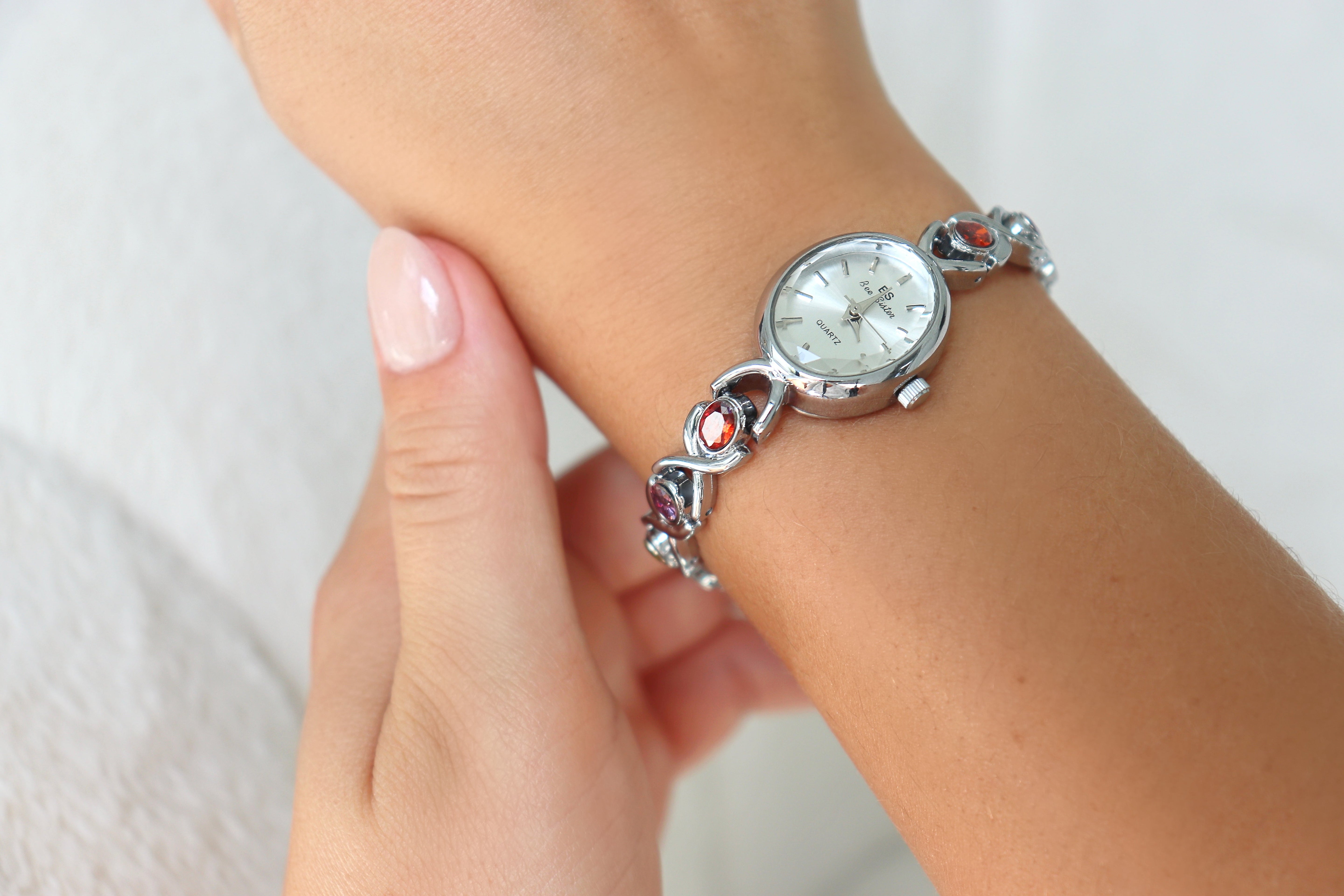 Vintage Colorful Diamond Silver Watch ELIORA