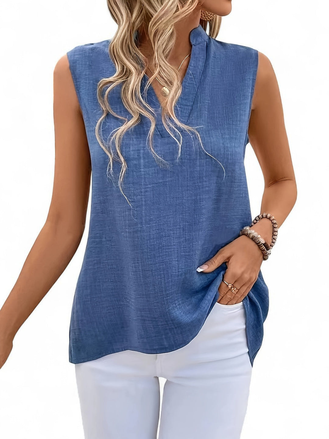 Cannes Sleeveless Beige Shirt