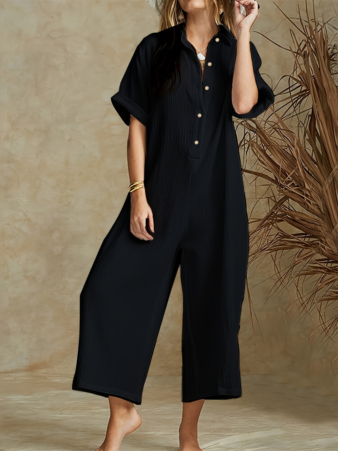 Lisbon Button Front Loose Jumpsuit